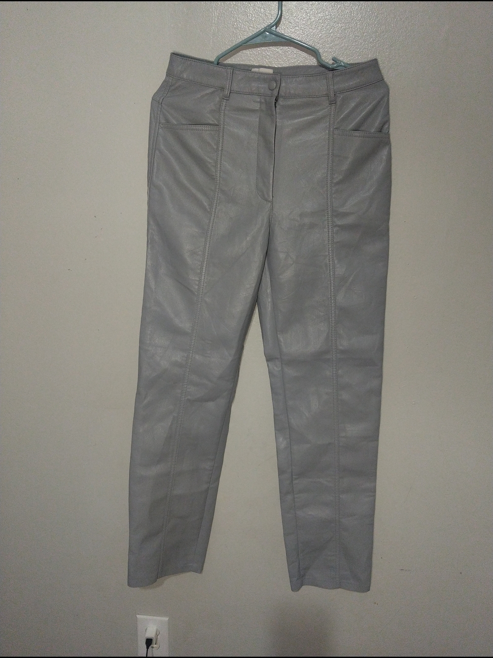 Aritzia Wilfred Rebel Gray Leather Straight-Leg Trousers